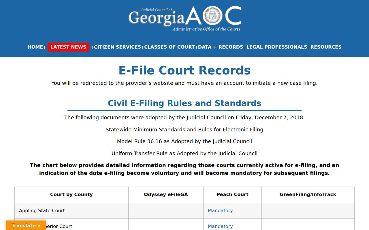Georgia e-filing directory serving Laurens County criminal courts