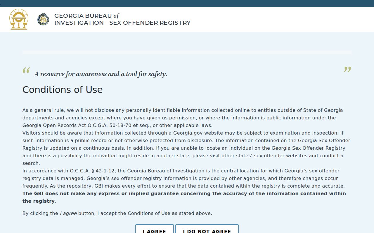Laurens County sex offender registry search interface for Georgia